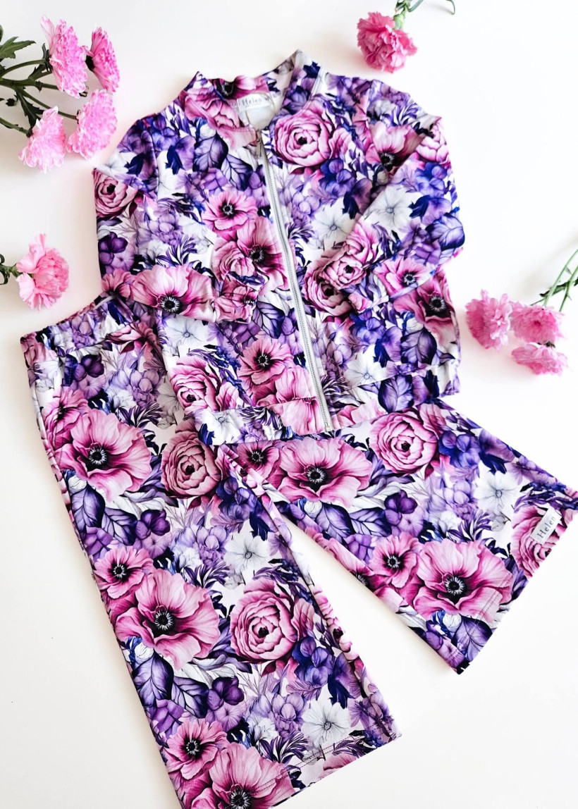 DRES MAGICZNE KWIATY HELEN (BLUZA BOMBERKA + SZEROKIE SPODNIE) 
