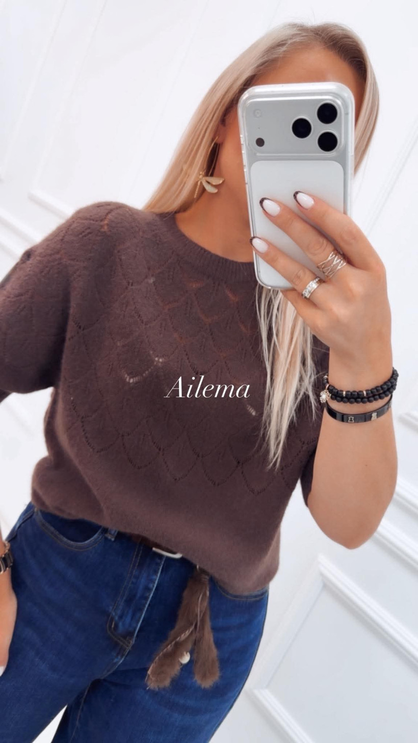 Sweterek krótki rękaw SW563 ażurowy wzór