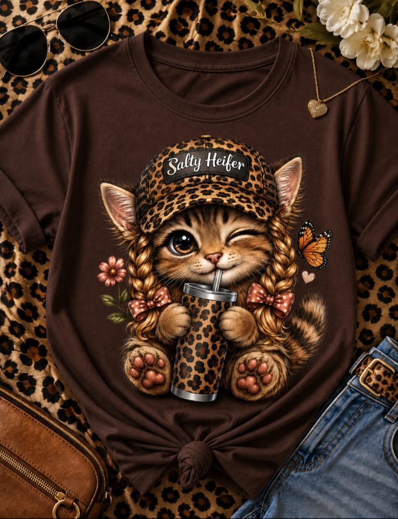 ZA T-shirt CZEKOLADA- Kotek warkocze panterka