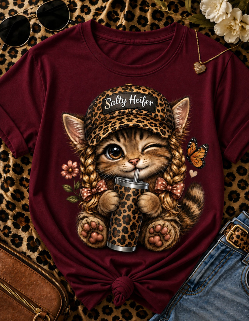 ZA T-shirt BORDO- Kotek warkocze panterka