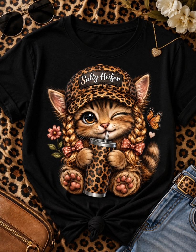 ZA T-shirt CZARNY- Kotek warkocze panterka