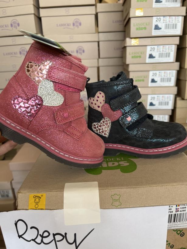 RZEPY - skórzany traper dzieciecy ( róż, granat) LASOCKI