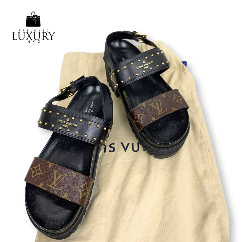 LOUIS VUITTON Laurette Studded Logo Platform Sandals