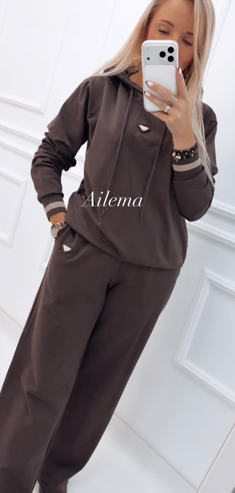 Komplet dresowy Megi T2230 bluza z naszywką, spodnie szeroka nogawka