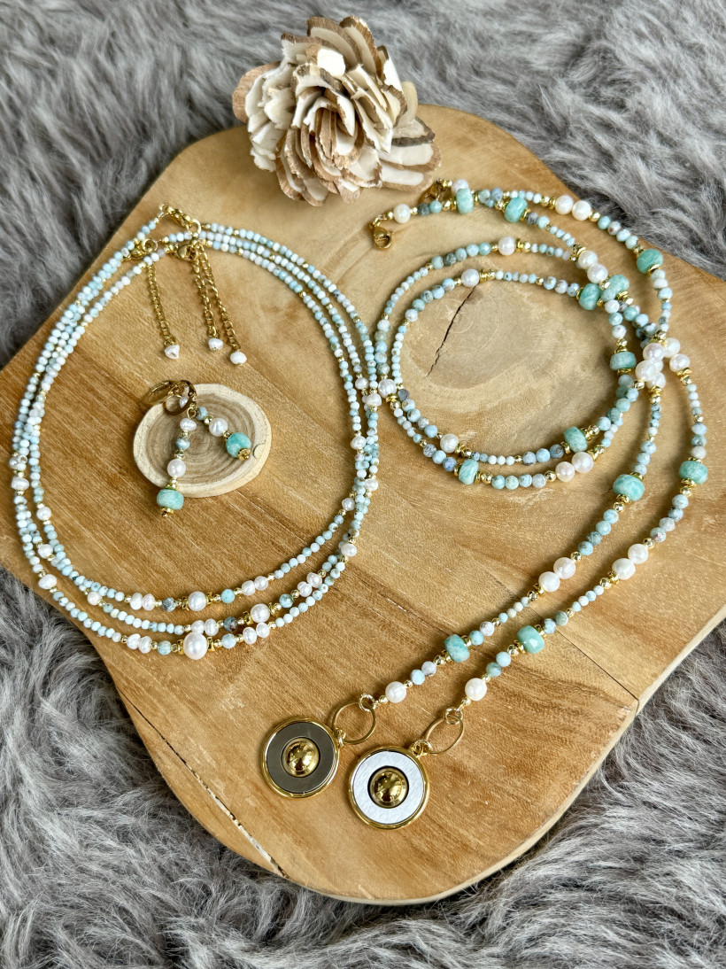 choker larimar perły