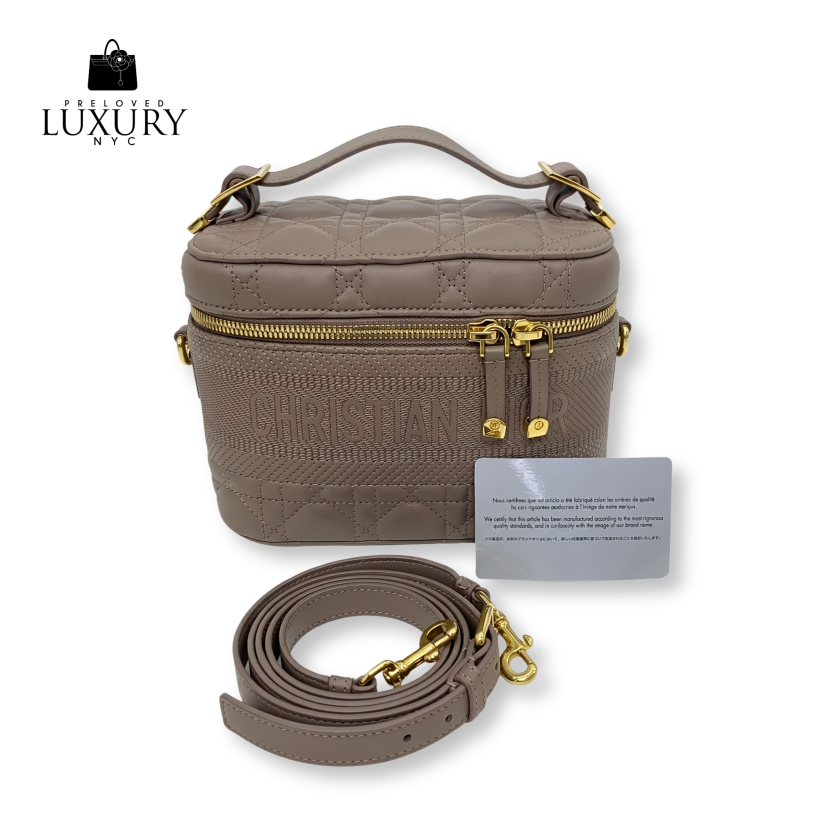 DIOR BROWN Travel Lambskin Small Top Handle Vanity 2-Way Shoulder Bag