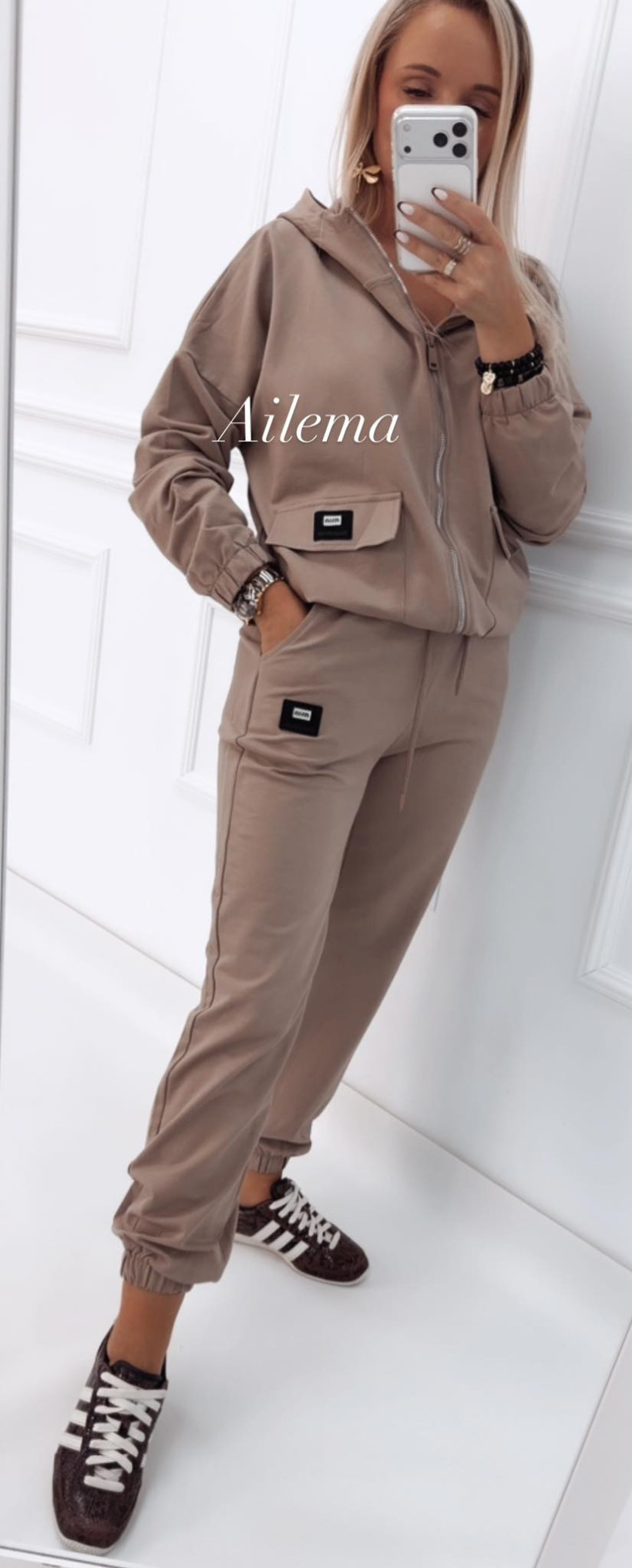 Komplet dresowy Megi T2257 bluza oversize ściągana na dole i spodnie