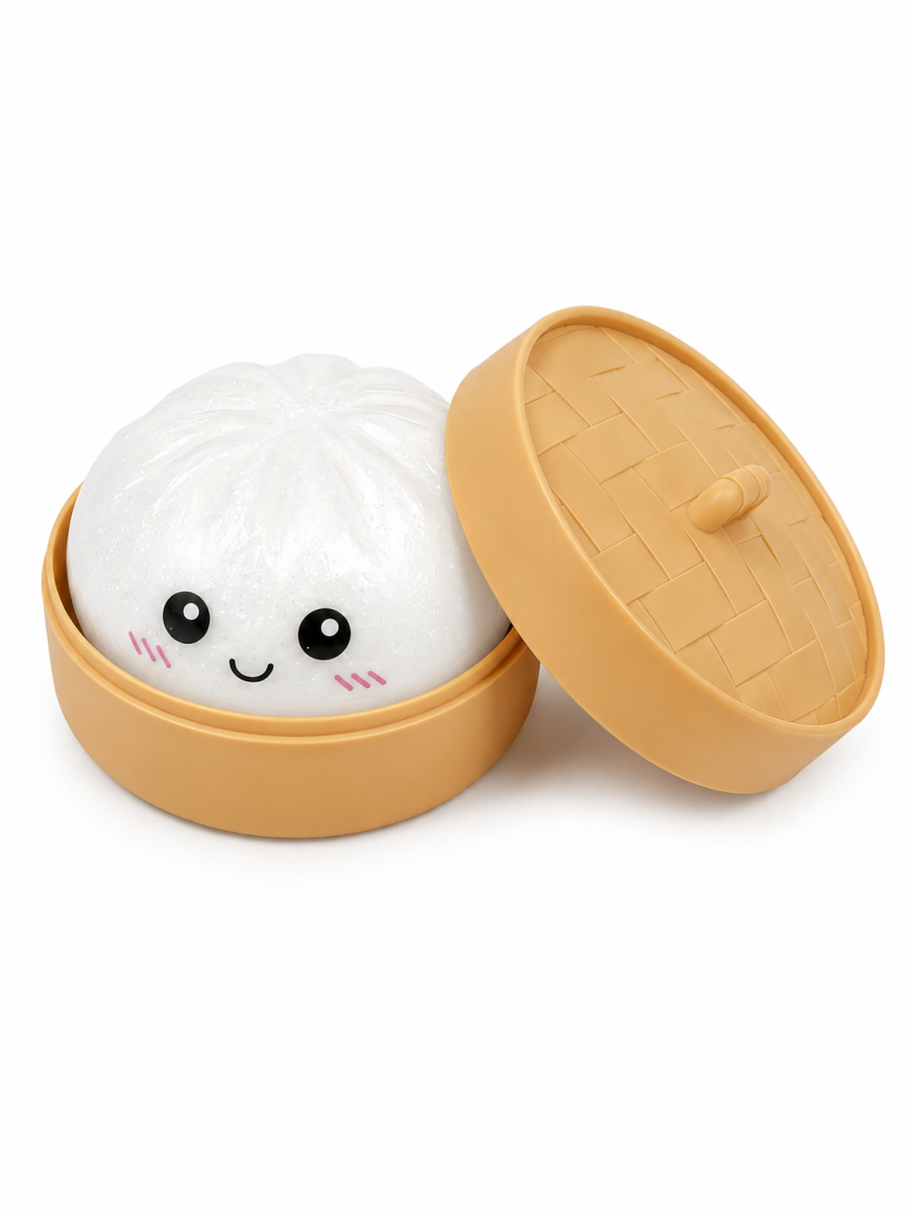 Gniotek Antystresowy Pieróg Dumpling Brokatowy Mały Biały 6 cm
