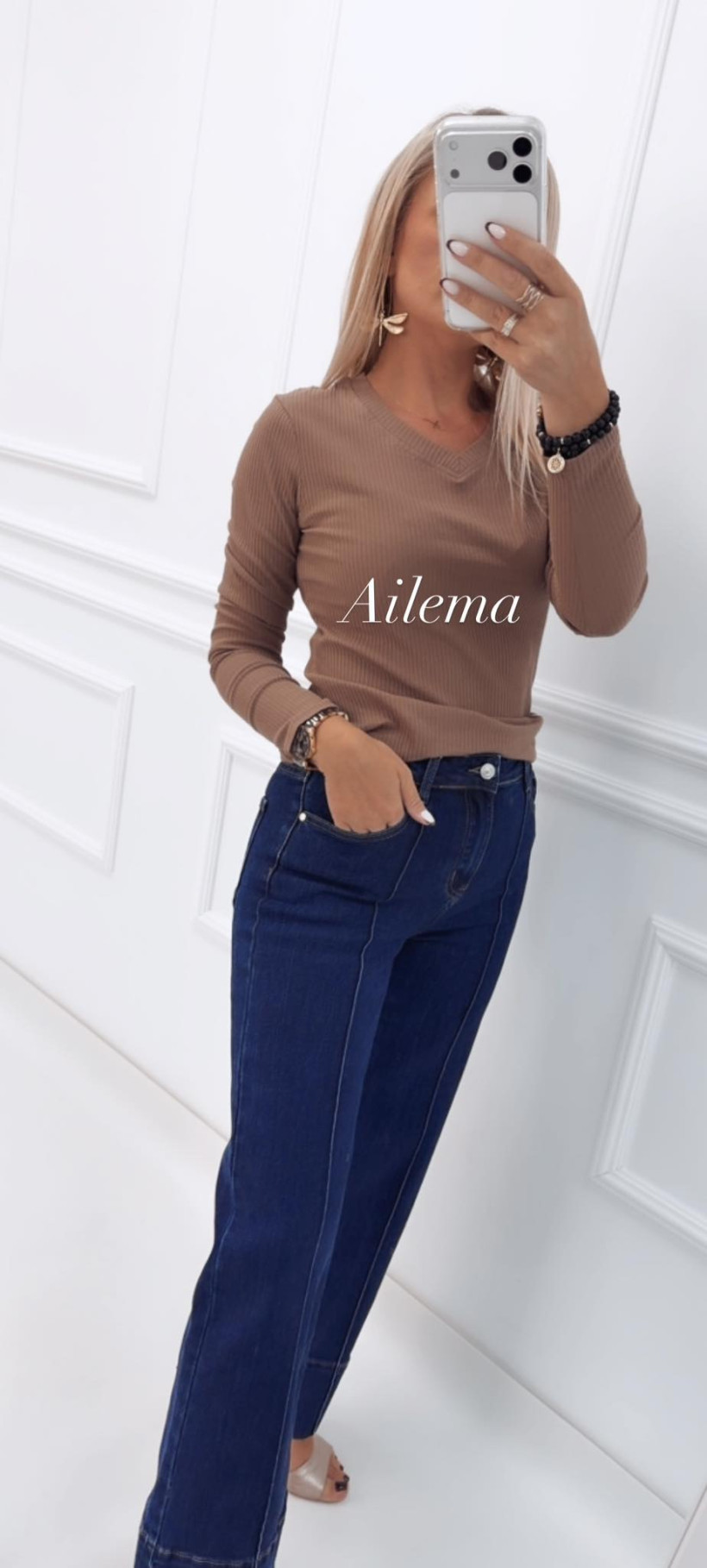 Jeansy wide leg M7572D z przeszyciem