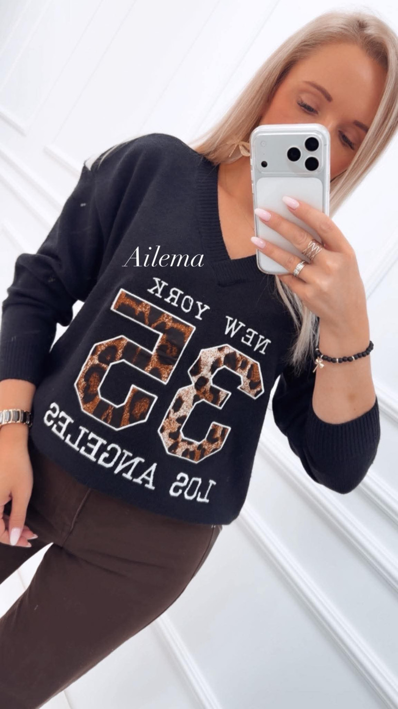 WYPRZEDAZ  Sweter New York dekolt V  K5787 długi rękaw 