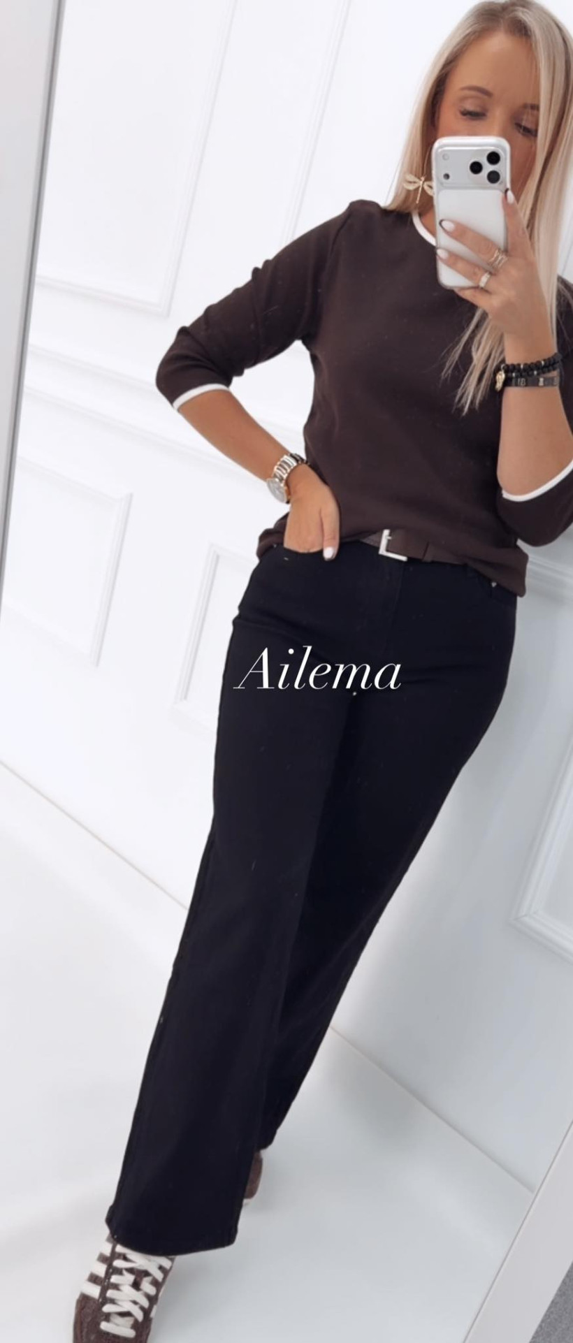 Jeansy wide leg RJ551 z paskiem czarne