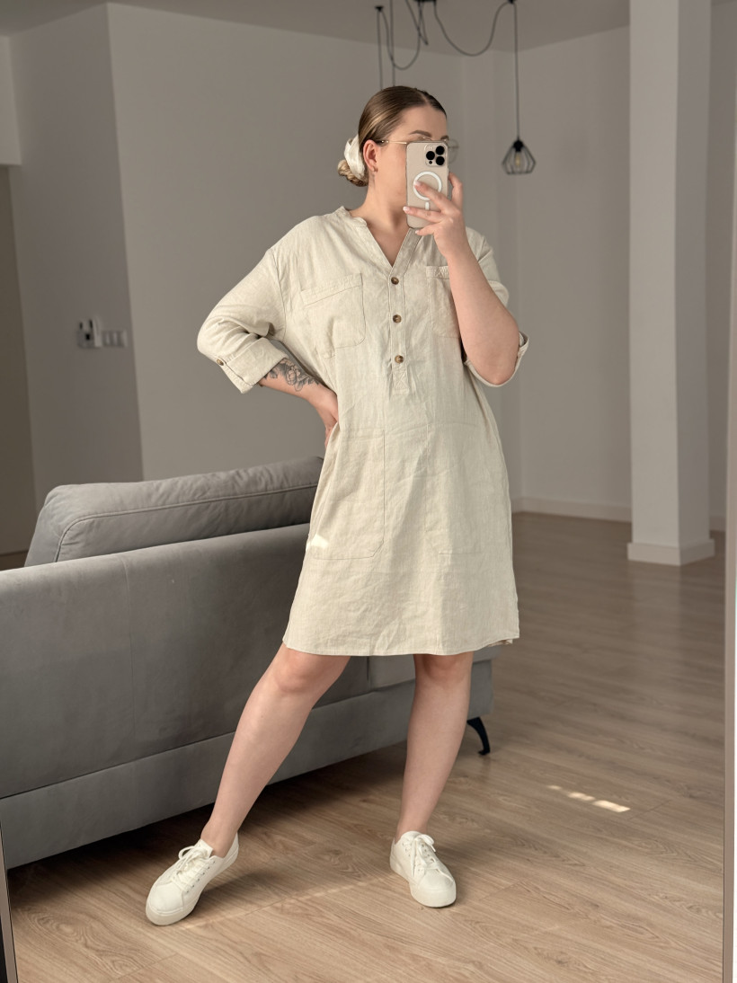 PULZ JEANS | Lniana sukienka koszulowa | (XL)