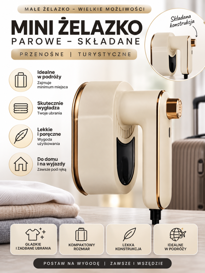 MINI Żelazko PAROWE - SKŁADANE, PRZENOŚNE, TURYSTYCZNE