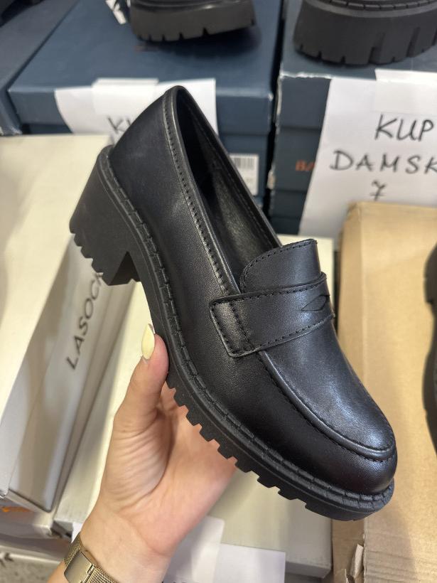 DAMSKI 11 worker Lasocki Rona czarny mokasyn na klocku matowy