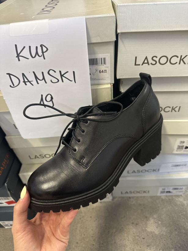 DAMSKI 19 półbut Lasocki czarny matowy mokasyn na klocku