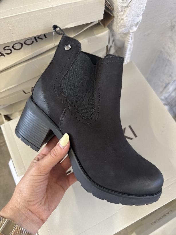 LAS 5 botek Lasocki czarny botek na klocku matowy
