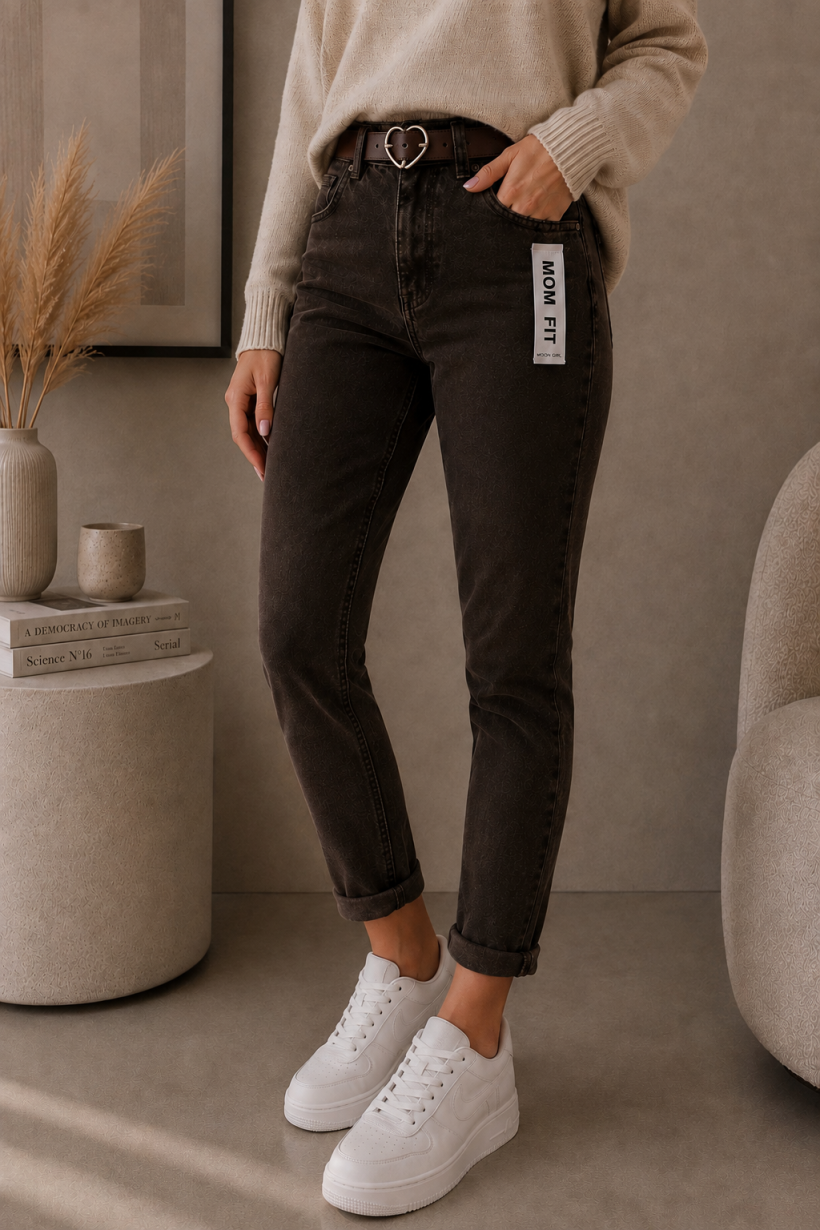 Jeansy MOON MOMFIT CZEKOLADA