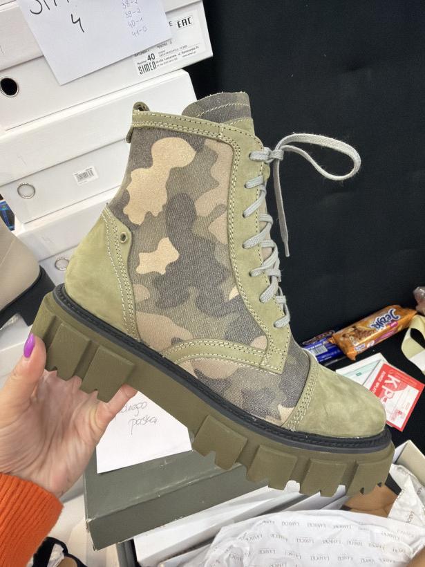 SIMEN 1 - buty zimowe skóra polska produkcja moro zielony 5058A