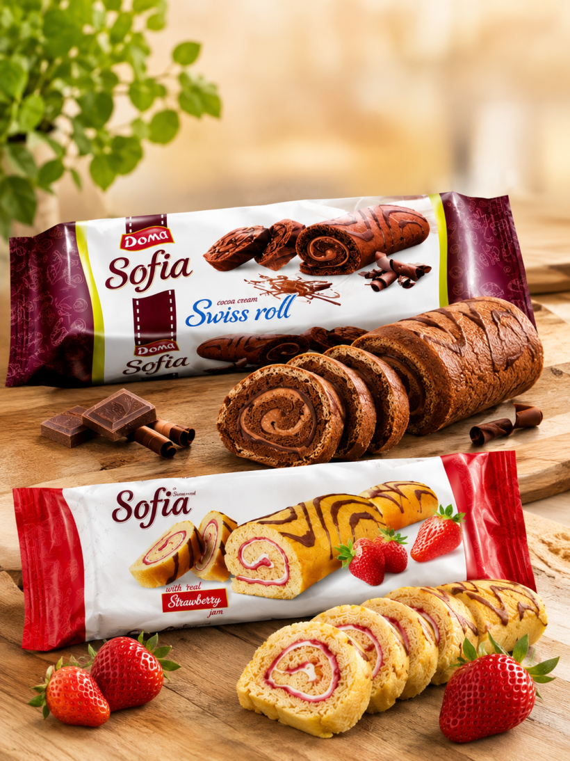Doma Sofia Rolada Biszkoptowa 200 g – Truskawkowa lub Czekoladowa