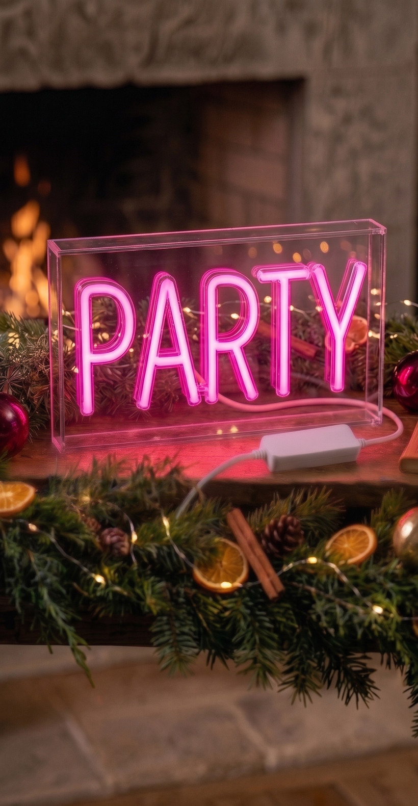 Neon LED PARTY– dekoracyjna lampka świąteczna USB, różowe światło