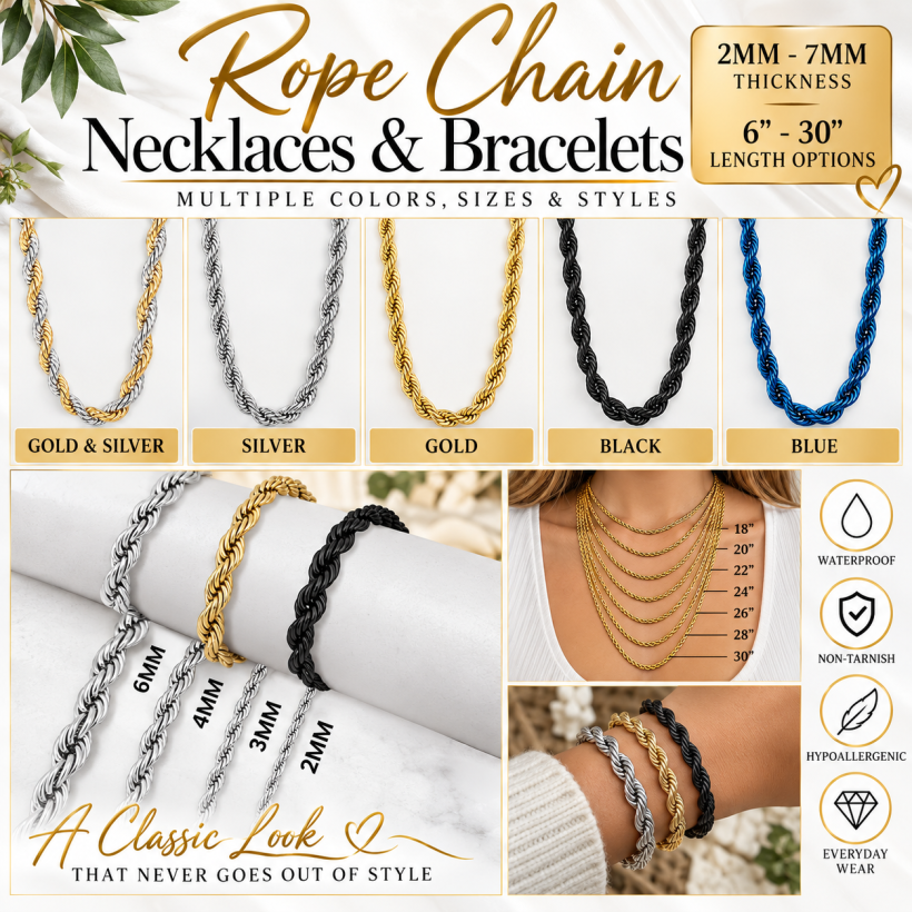 SS/18K Rope Chain - 4mm 24"