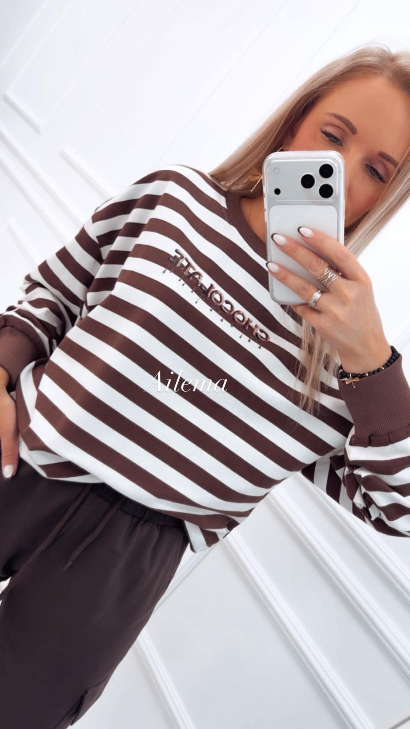 Bluza Megi w paski B2092 napis chocolate