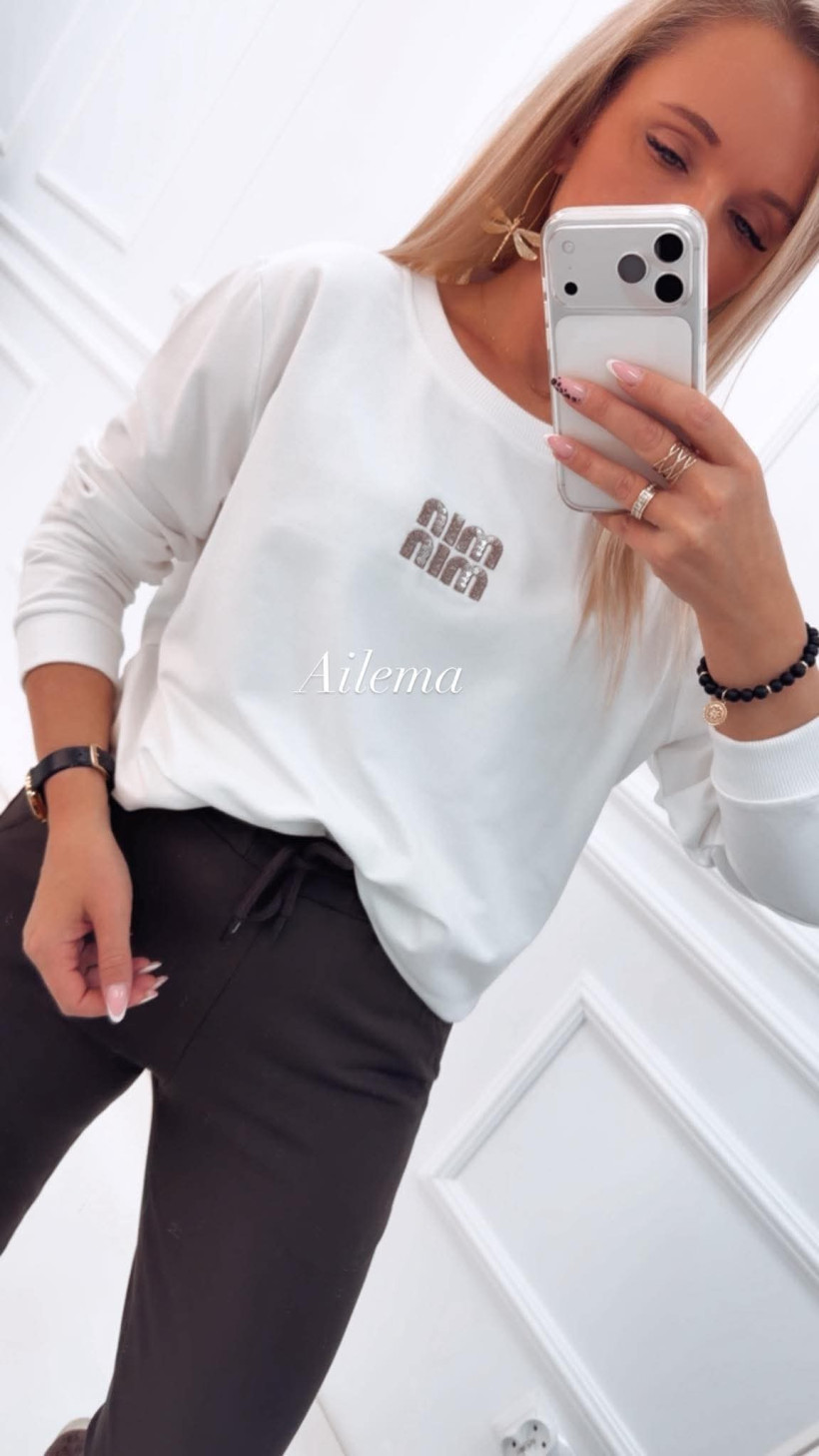 Bluza Megi okrągły dekolt  b2179 błyszczący napis Minmin