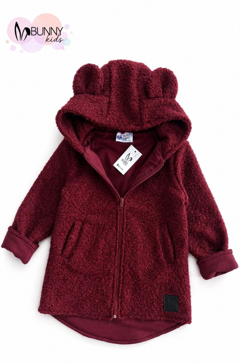KURTKA BORDO MIŚ BOUCLE Z PODSZEWKĄ BUNNY KIDS