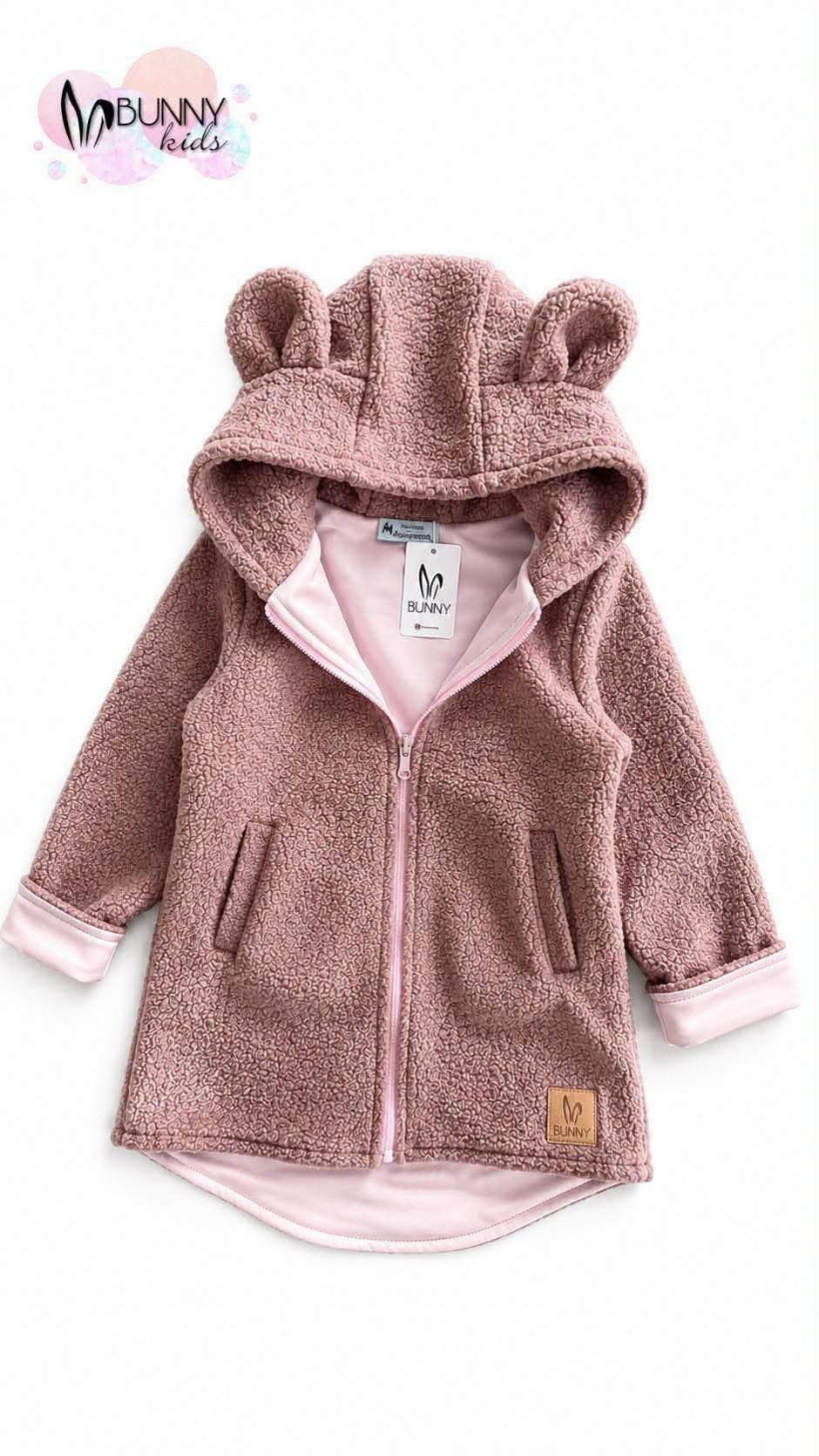 KURTKA RÓŻ  MIŚ BOUCLE Z PODSZEWKĄ BUNNY KIDS