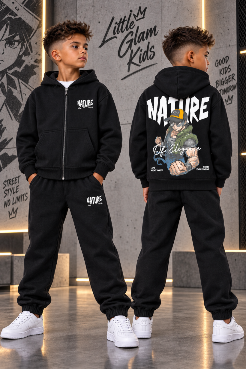 Komplet Bluza NATURE spodnie dres JW-504A- CZARNY