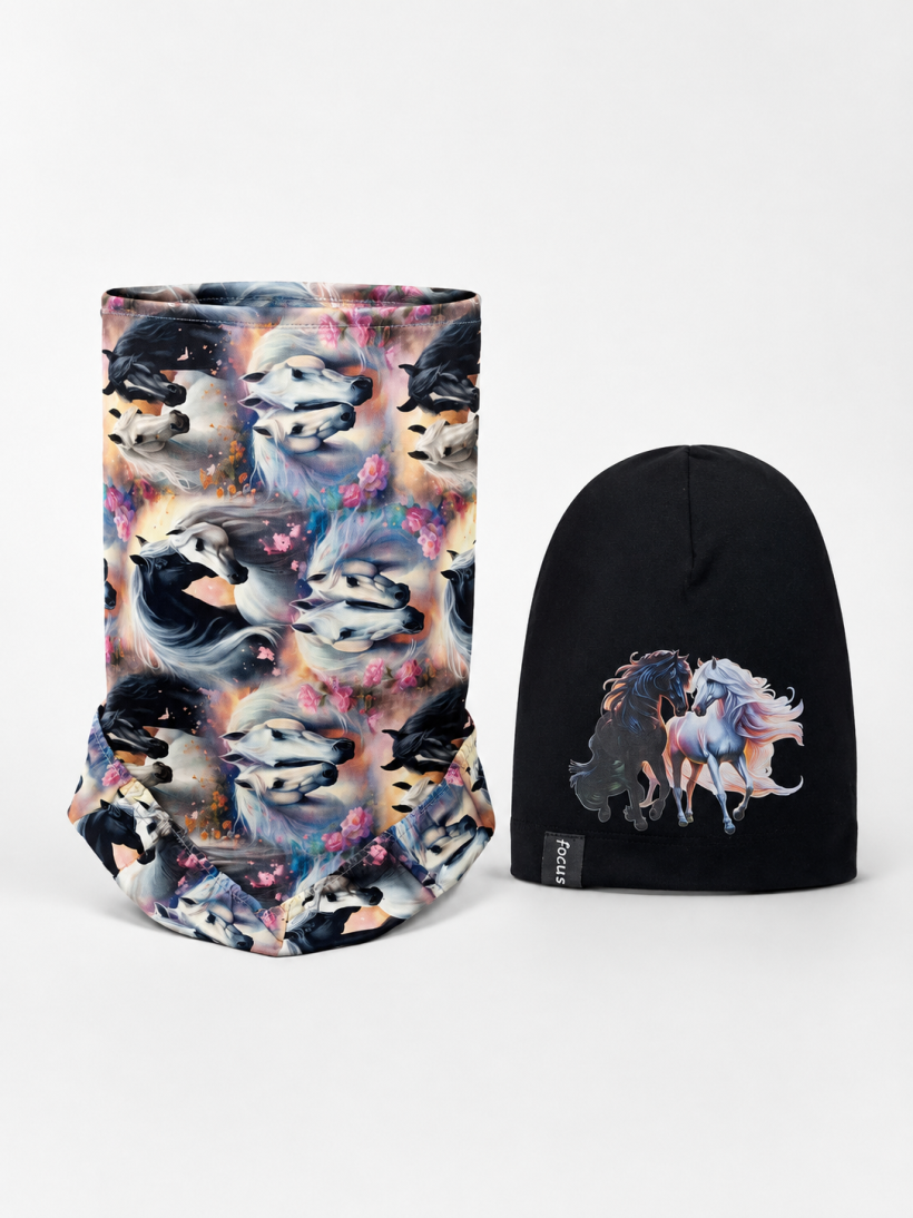 Czapka + komin KONIKI - CZARNY