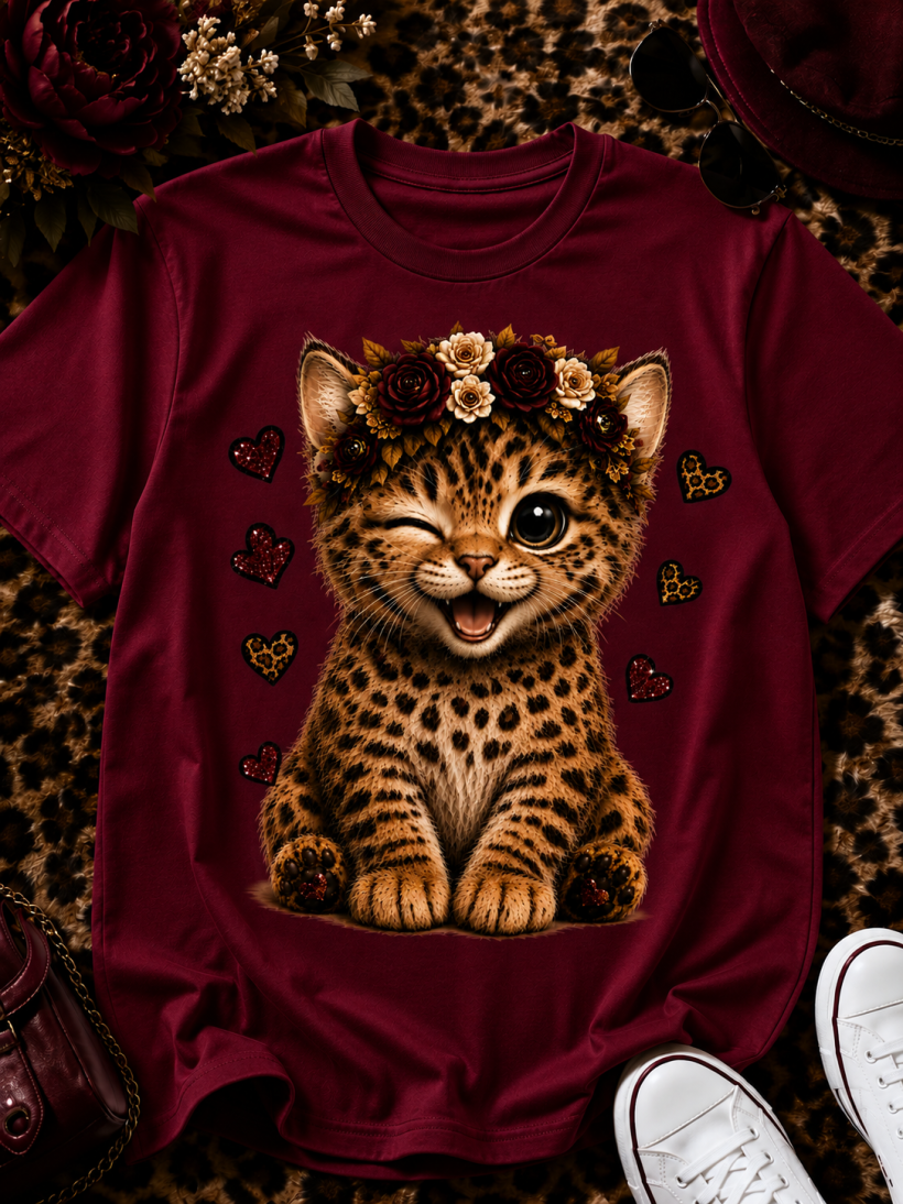 ZA T-shirt BORDO - panterka we wianuszku