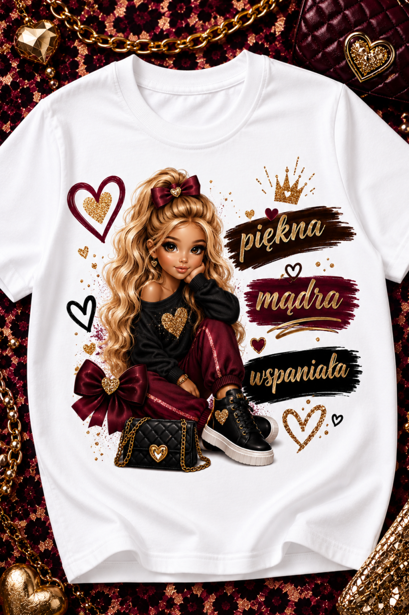 ZA T-shirt BIAŁY - piękna, mądra, wspaniała - BLOND