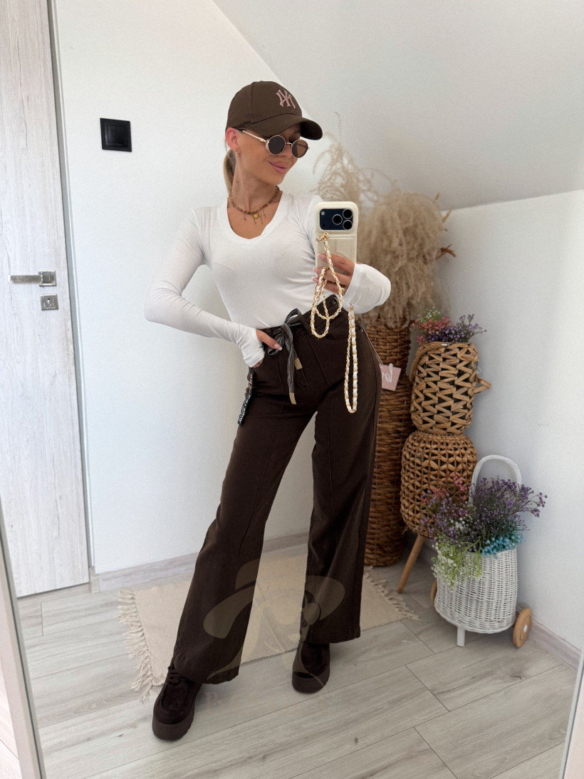 Jeans trang czekolada EB608-11 wiązanie