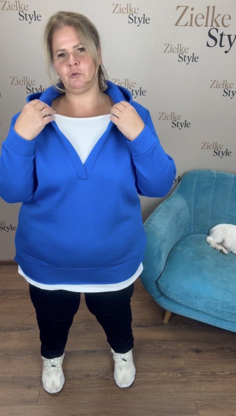 Bluza jednokolorowa z kapturem, białe wstawki, zentex - 6940