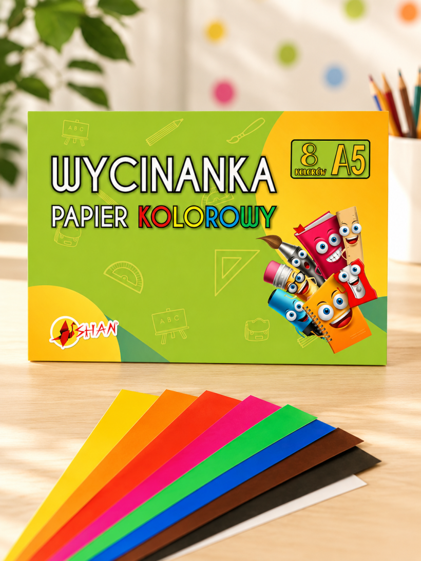 Papier do wycinanek A5 8 arkuszy 8 kolorów Shan