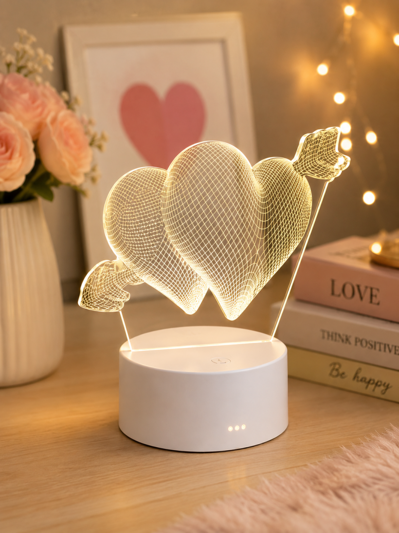 Lampka nocna 3D serca LED USB 17 × 11,3 cm