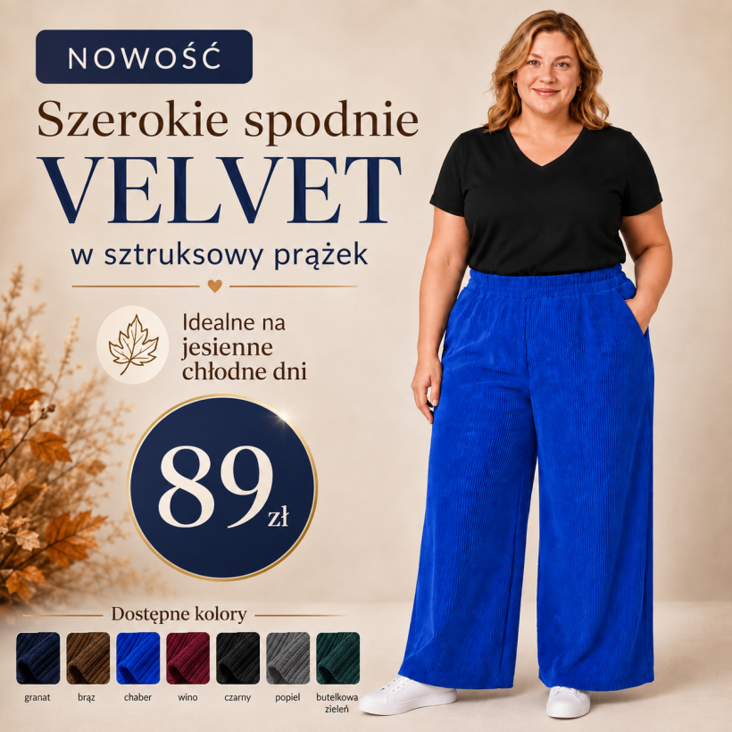 Szerokie spodnie VELVET w sztruksowy prążek