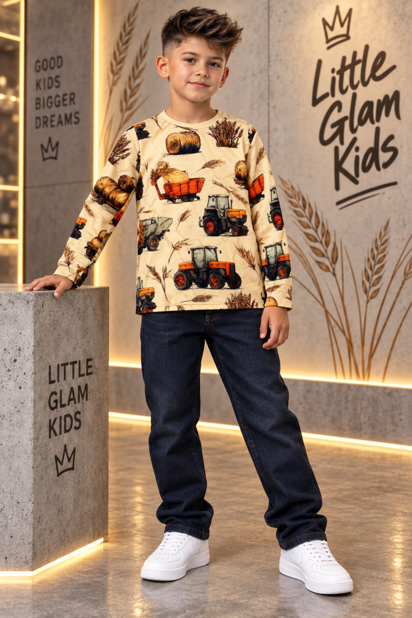W Bluza PRINT TRAKTORY ZBOŻA 2308A - PIASKOWY