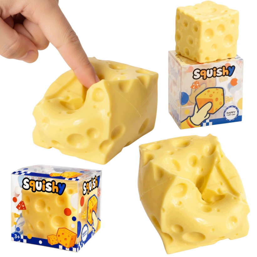 GNIOTEK SER ŻÓŁTY SQUISHY KOSTKA SERA WAZELINOWY ANTYSTRESOWY XL 5CM HIT