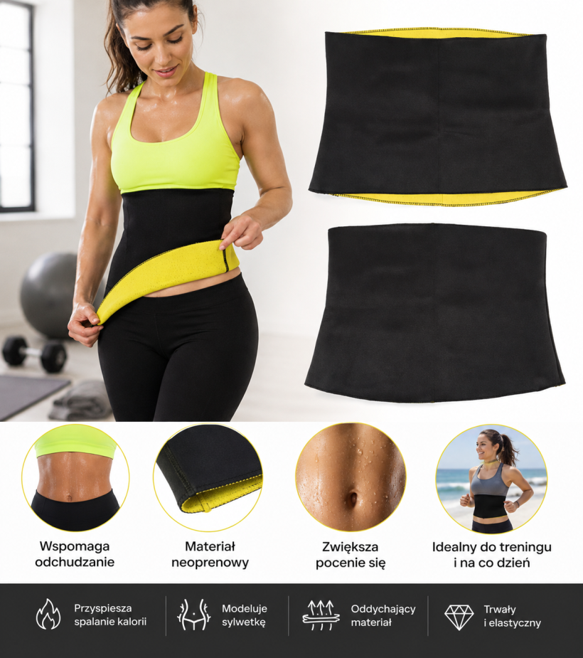 Pas neoprenowy hot fitness wyszczuplający do ćwiczeń M/L
