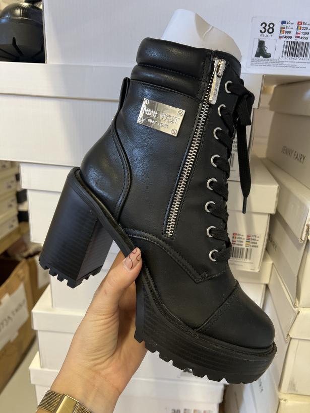 JENNY 5 botek nine west wfa3363-1 czarny botek sznurowany na klocku lico