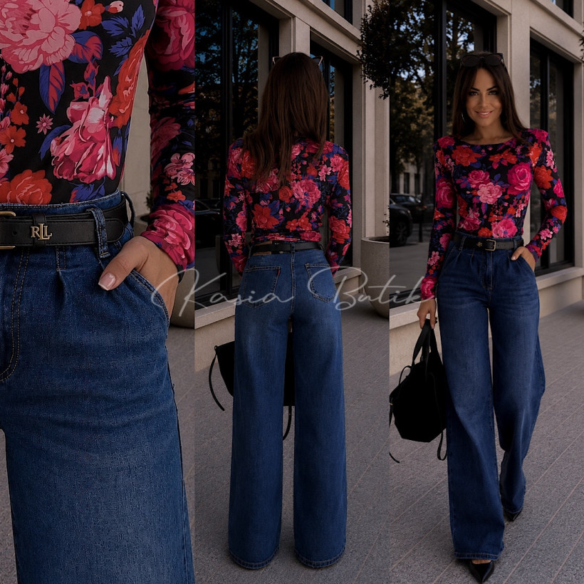 Jeansy WIDE LEG -5kg - ciemnoniebieskie