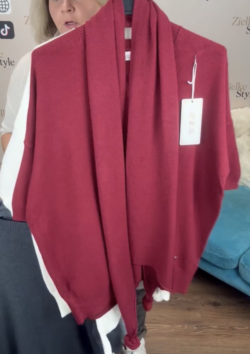 Sweter w serek jednokolorowy z szalem (m/l, xl/2xl) - 8266