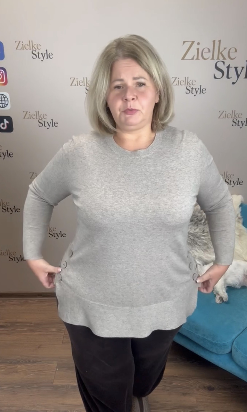 Sweter jednokolorowy guziki na bokach ( l/xl, 2xl/3xl) - 3803