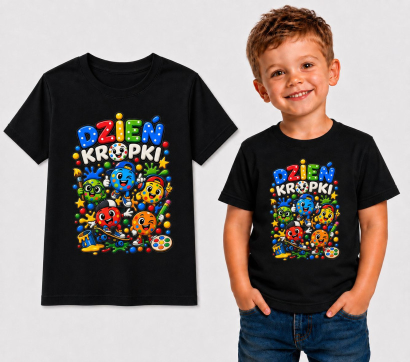 T-SHIRT CZARNY DZIEŃ KROPKI ZUZI