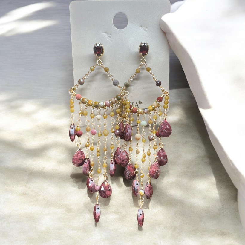 Boucles d’oreilles thulite et mokaite