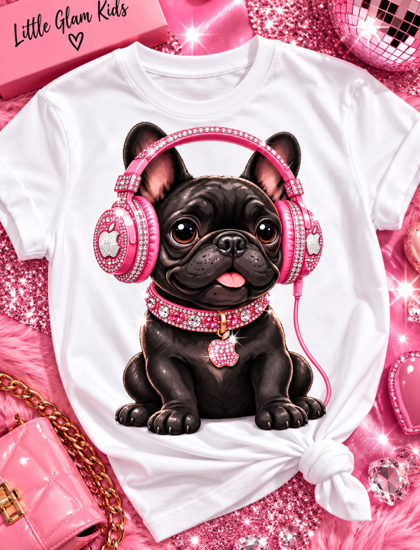 ZA T-shirt BIAŁY- piesek w sluchawkach
