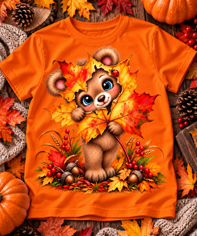 ZA T-shirt POMARAŃCZ- MIŚ Z LISTKIEM A KU KU