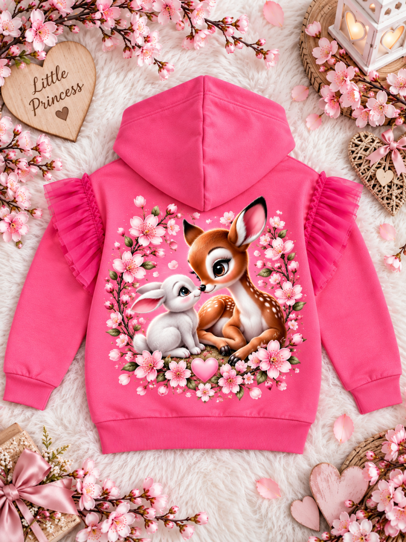 Z W Bluza na zamek falbanki na rękawie 5019- RÓŻ- sarenka z zajączkiem 